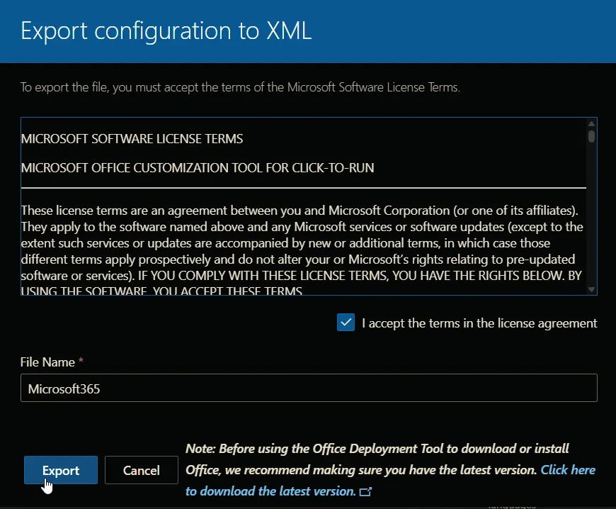Export configuration to XML