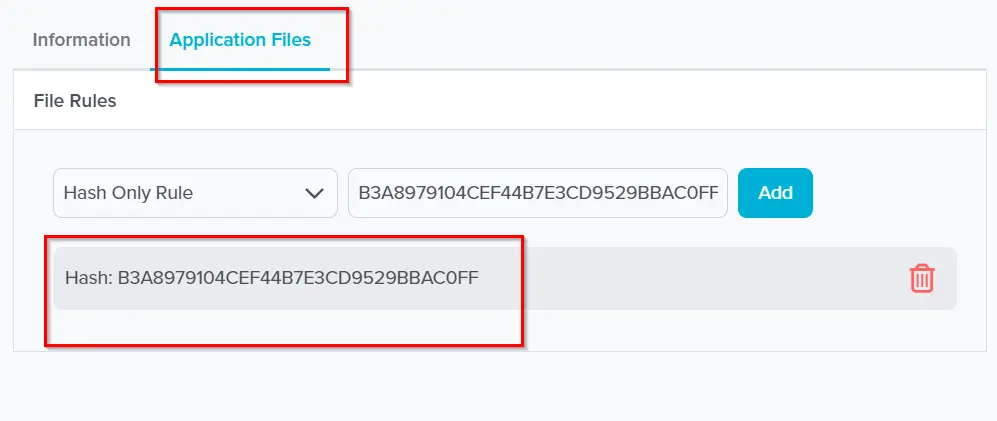 Whitelist Application Hash