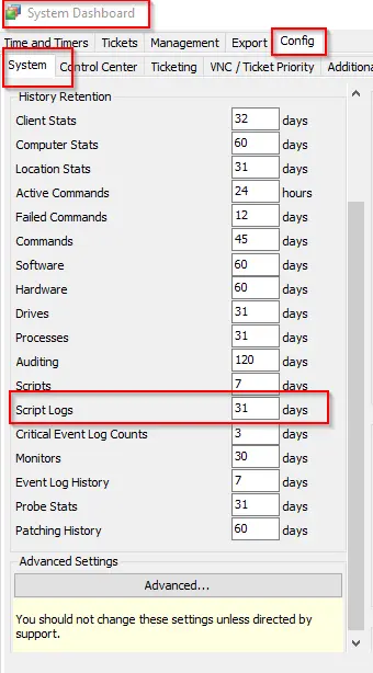 Script Log Retention Days