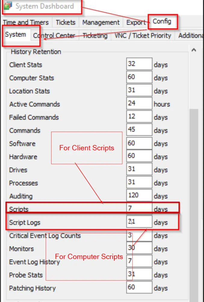 Script Log Retention Days