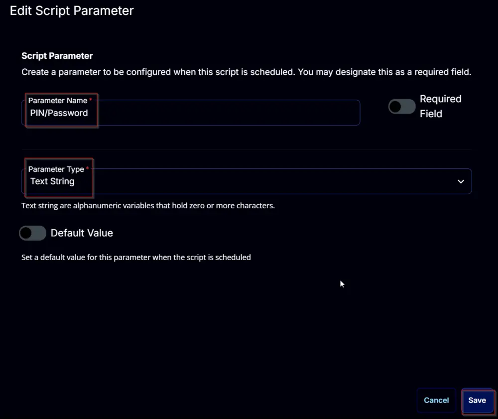 PIN/Password Save