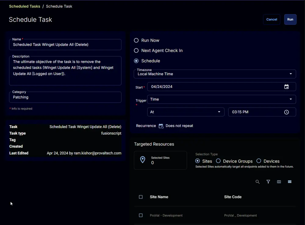 Schedule Screen
