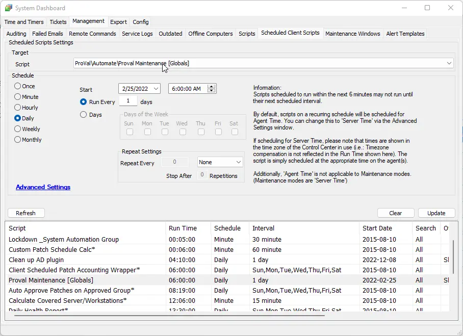 Scheduled Client Scripts Screenshot