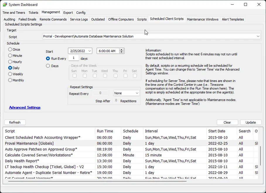 New Scheduled Script Screenshot