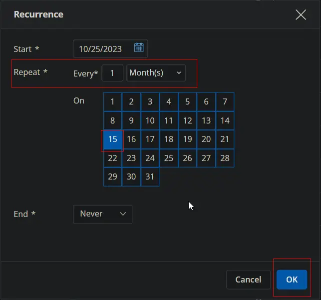 Repeat Interval Selection