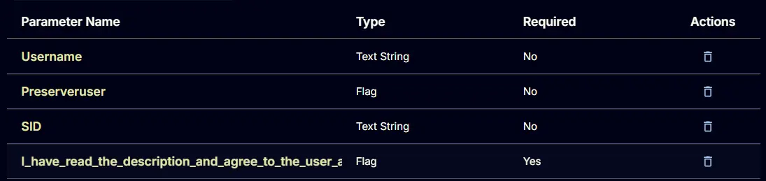 User Parameters Image