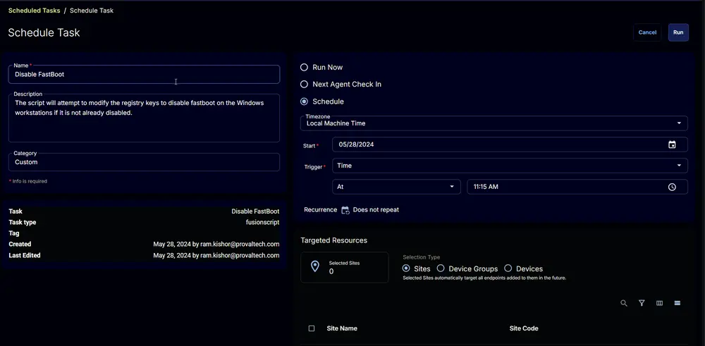 Schedule Screen