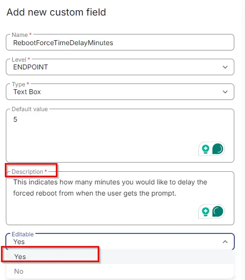 Default Value and Description