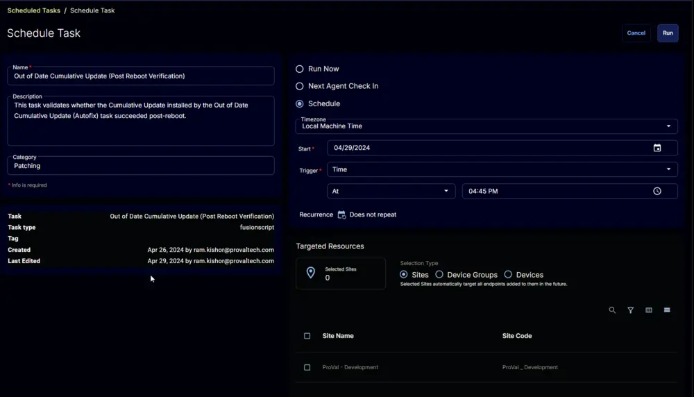 Schedule Screen
