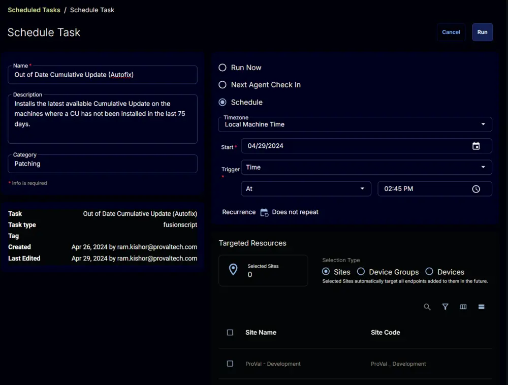 Schedule Screen